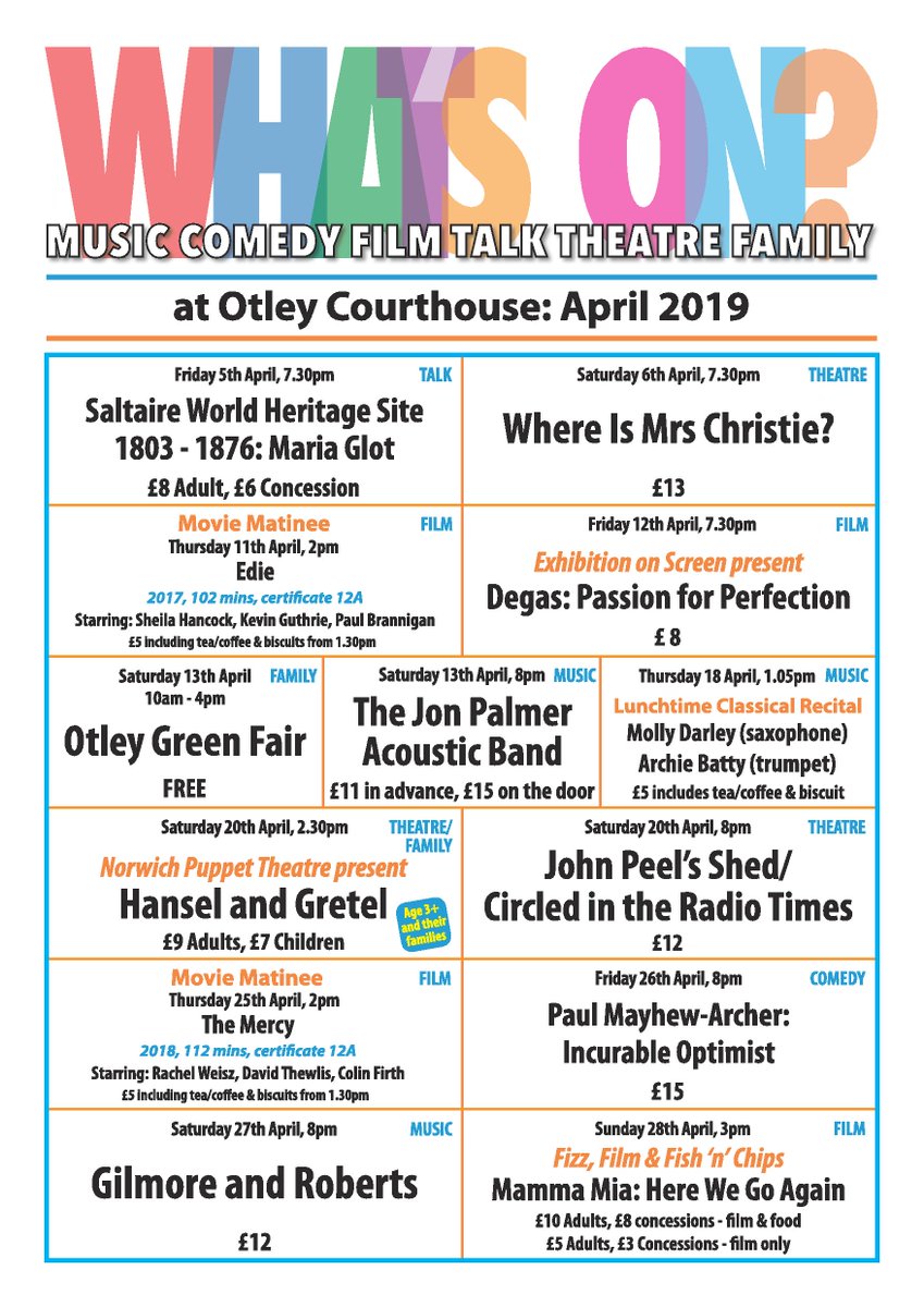 OtleyCourthouse's tweet image. Friday at 5 is our What's On Guide @norwich_puppet @JohnOsRadioHead @gilmoreroberts @IlkleyChat @visitotley @OtleyYeadon @OYGreenparty @OtleyCouncil @YorkshireCND @WoodlandTrust #greenfair