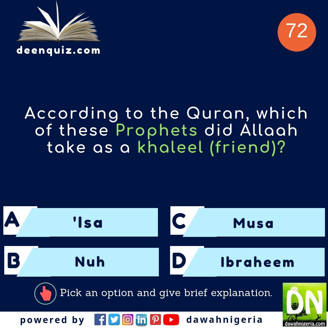 dawahnigeria's tweet photo. Welcome to another Edition of #dnquiz
Please note:
1. Editing of response is not allowed. Immediate disqualification follows.
2. All responses must mention (i.e @XYZ) at least 2 friends; the more you mention, the better!
Visit https://t.co/PgdW4Z2vwg for more details https://t.co/75WnUBfBh2