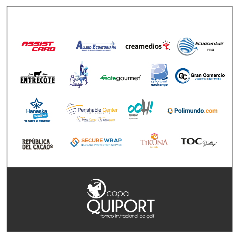 Quiport's tweet photo. Gracias a @assistcard #AlliedEcuatoriana @CreamediosEc #Ecuacentair #Entrecote #FlyMassage @Gate_Gourmet #GlobalExchange @Gran_Comercio #Hanaska @PerishableCente @OohEcuador #Polimundo @RepdelCacao @SecureWrap #Tikuna #TocGallery, auspiciantes Gold, por su aporte en #CopaQuiport. https://t.co/PdyGgf7l0M