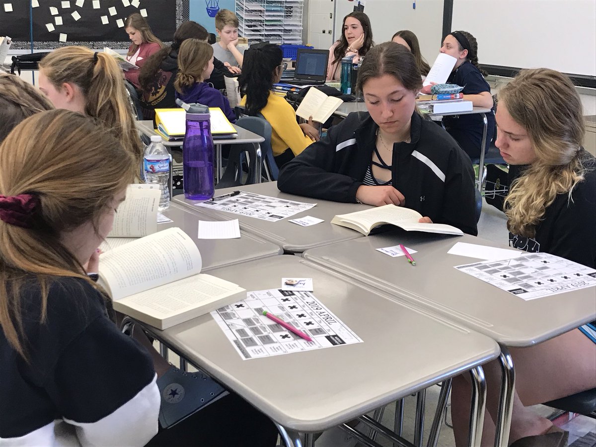 MsYoungEMS's tweet photo. Whew! After matching 307 eighth graders to 54 different books, our Lit Cirlcles are finally in full swing! I’ve never seen kids so excited to read! @HillaryChwiecko @EIMSMounts  #AprilLitCirclesRock https://t.co/nzZNWT8jxc