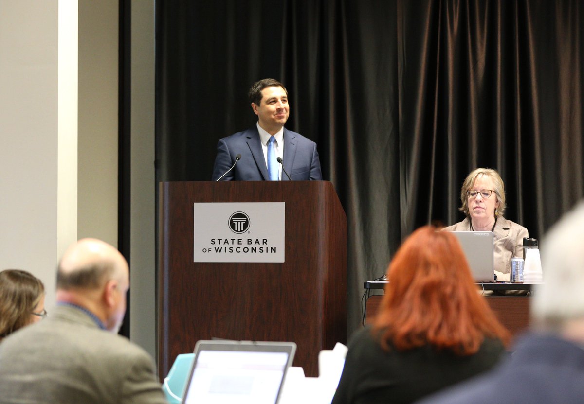 SBWRotundaRpt's tweet photo. @WisDOJ Atty. Gen. Kaul spoke to @StateBarofWI Board of Governors this morning. Issues included funding and support for treatment and diversion for victims of the opioid crisis and the importance of the rule of law in our democracy. https://t.co/7JNopztlpU