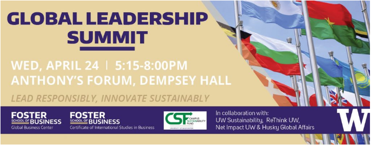 fostercareers's tweet photo. The Global Business Center and the CISB are hosting the 2nd Annual Global Leadership Summit! Join us for a night to develop your skills as a positive changemaker!

When: Wednesday April 24, 5:15-8p
Where: Anthony's Forum
RSVP: https://t.co/UUEFH5FjBL https://t.co/u7Kfae8mhm