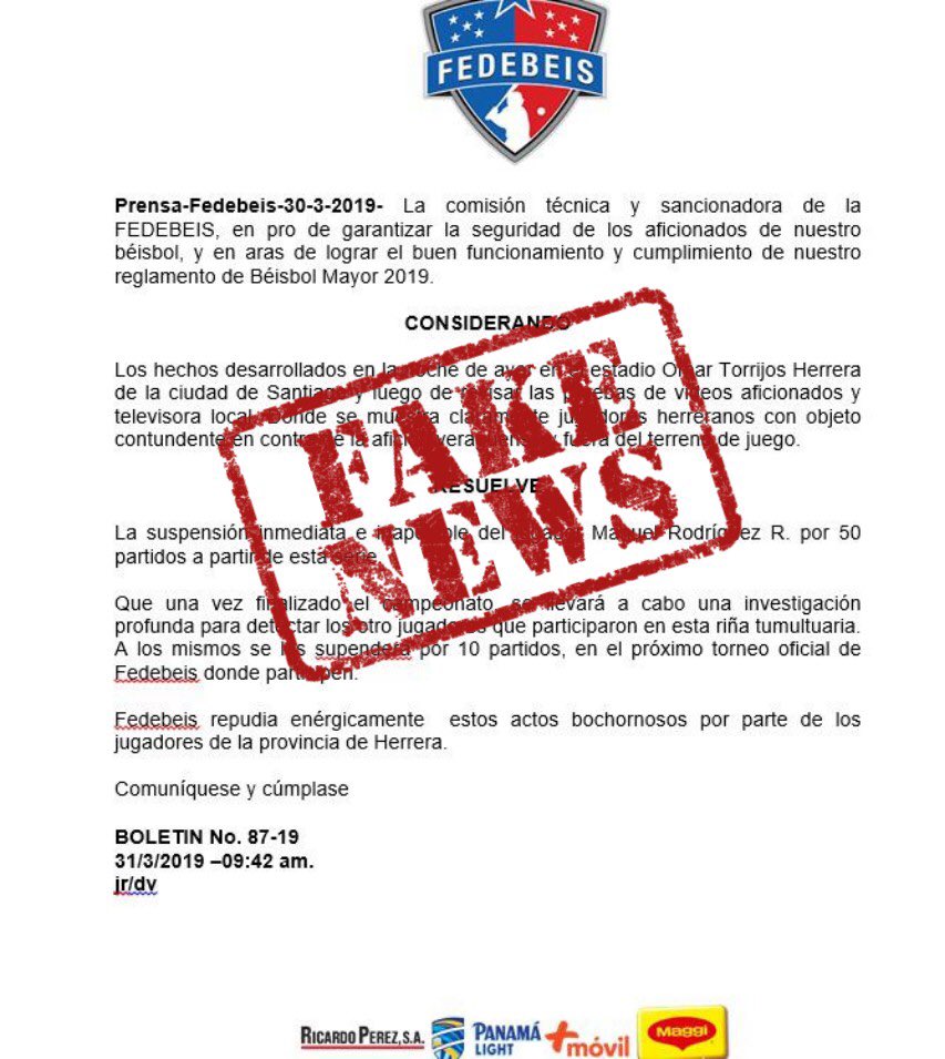 Fedebeis desmiente la información que mal intencionada ha estado circulando como un Fake News: La comunicación de <a href="/FEDEBEISOficial/">Fedebeis Panamá</a> siempre se han dado y se darán por los canales oficiales. Agradezco a todos su atención!