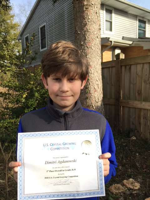USCrystalComp's tweet photo. More images of the winners of the #2018USCGC!!! 6th Grader Dimitri won 1st place overall K-8!!! Well done!!!!! @USCrystalComp @NSF @NSF_MPS @ACAxtal @WardsScience @VWR @KrackelerSci @bruker @ccdc_cambridge @UBChemistry @UCFChemistry @TAMUChemistry https://t.co/KPFn8VIUpr