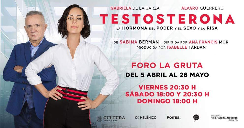 #PREVENTA 50% de descuento

T E S T O S T E R O N A 

Con <a href="/gadelagarza/">Gabriela De la Garza</a> y Álvaro Guerrero
Dirige: <a href="/anafrancismor/">Ana Francis Mor (Ana Francis LBP)</a> 
Produce: <a href="/isabelletardan/">Isabelle Tardan</a> 

Boletos: bit.ly/2WCL24S