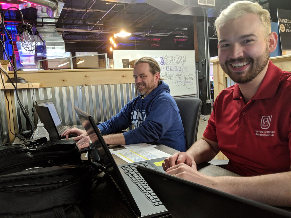 UDRI_1's tweet photo. UDRI's Jacob Allex-Buckner and Abe Stoker had fun reviewing competition submissions @2019FireHack. Congratulations to the innovation award winners and all the teams #ssaishowdown @dstlmod @AFResearchLab @wbiinnovates #2019FireHack https://t.co/UfmtDm7c1V
