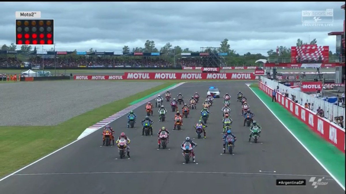 VR46RacingTeam's tweet photo. Can you all feel the sound of the engines? The #Moto2 #ArgentinaGP has just begun! We are with you @nbulega and @Luca_Marini_97! πͺπ»π₯ #SkyVR46Arg https://t.co/cf2bquybeG