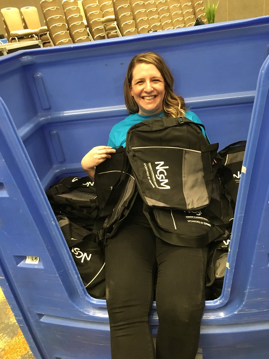 jkanold's tweet photo. Getting ready for the conference! Thanks for Bag stuffing! @KristieDonavan #NCSM19 https://t.co/nmJIqgvilU