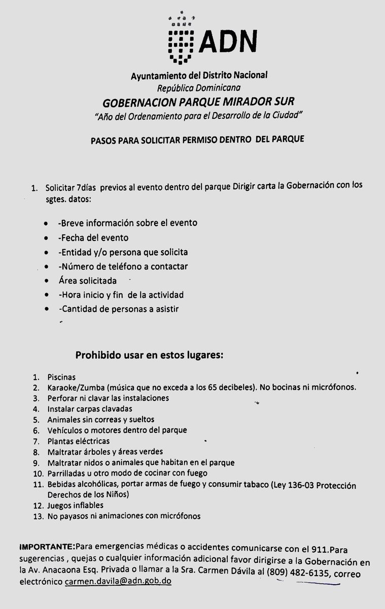 Para solicitar permisos dentro del #parquemirador