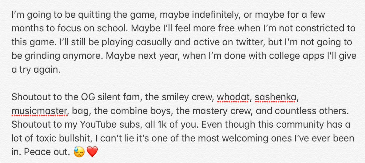 I’m going to be quitting the game. Love you all.❤️😥🙏