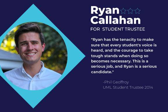 RyanCforTrustee's tweet photo. Excited to have the endorsements of Raphael Alves, Mary Joens (VP of @MockTrialUML), @AndrewJSciascia, and former UMass Lowell Student Trustee @GeoffPhilroy!! #RyanforTrustee https://t.co/3Uiwy9dLvT
