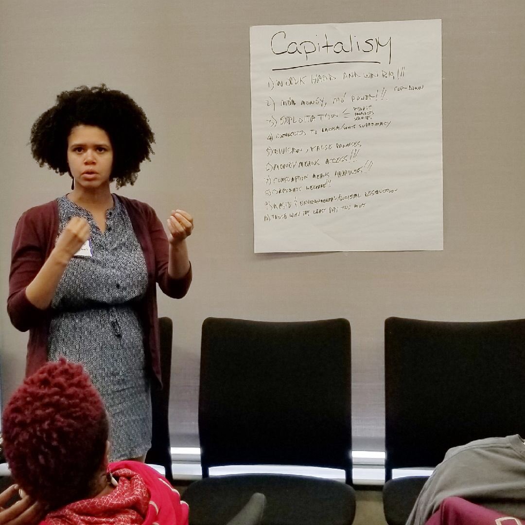 DCWFP's tweet photo. Unsurprisingly, we may need another paper to list all the ways capitalism exploits the poor and working class. 

#WFPTransformDC 

(photos by @SPACEsInAction) https://t.co/naLgs7PkNP