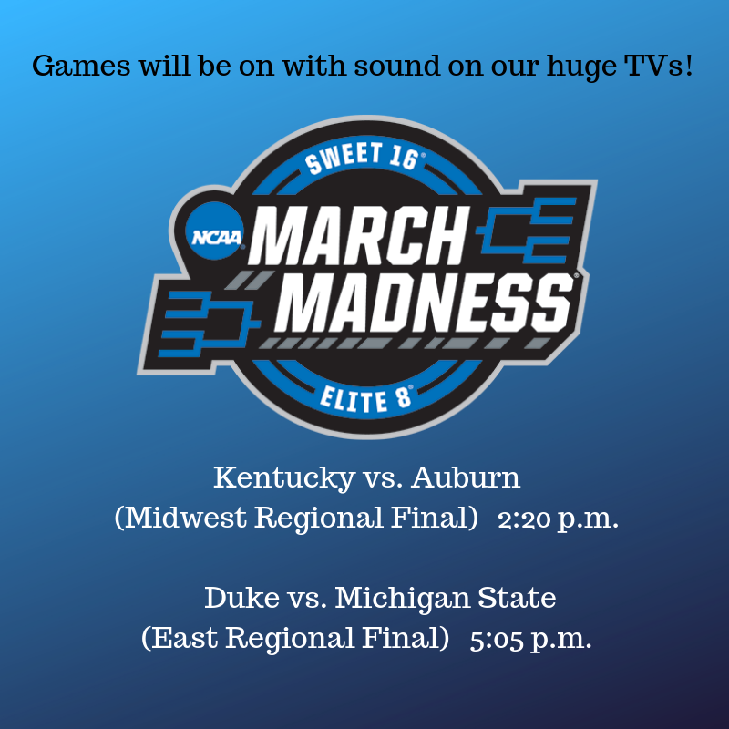 PizzaTugos's tweet photo. NCAA Tournament - Kentucky vs. Auburn @ 2:20pm \\ Duke vs. Michigan State @ 5:05pm! 
.
.
.
#ncaabasketball #ncaa #marchmadness #elite8 #spartandawgs #kentuckymbb #dukembb #auburnmbb  #pizzatugos #tugos #pizza #craftbeer #ocmd #westoceancity #berlinmd #oceanpines #oclocal https://t.co/EtytEwIruZ