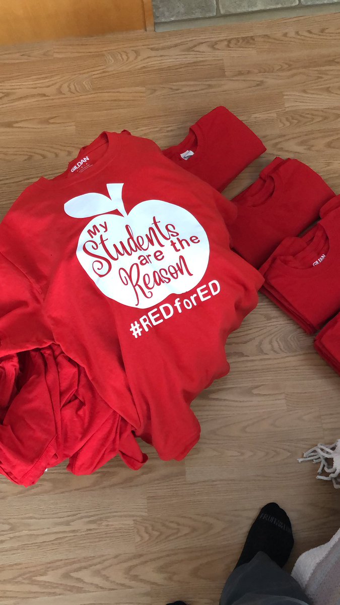 MAVonManitoulin's tweet photo. Folding RED shirts, ready to be made into REDforED shirts! #RedforEd #ETFOStrong #TogetherStronger https://t.co/8XB9geV8EP