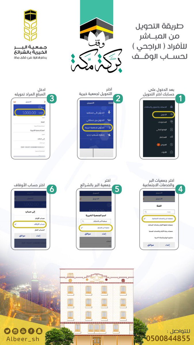 مؤشر عطاءكم الكريم في تزايد مستمر .. لنفرح فقراء وأيتام وأرامل #مكة المكرمة

وصلنا لـ #وقف_بركة_مكة 90%
بادر بالخير في البلد الحرام

⏳
مصرف الراجحي:
103608010500037

وأحصل على بطاقة إهداء بإسم من تحب ... 🌟
0500844855📲