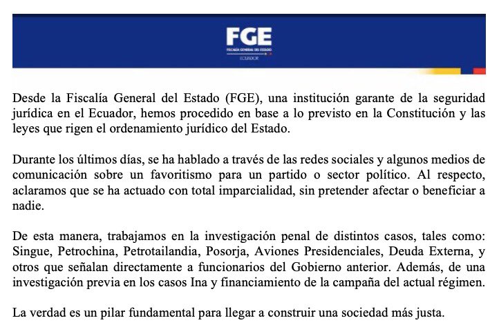 RuthPalaciosEc's tweet photo. #COMUNICADO| La imparcialidad es uno de los principios fundamentales para llegar a la verdad y la justicia. https://t.co/3LH93zkiFo