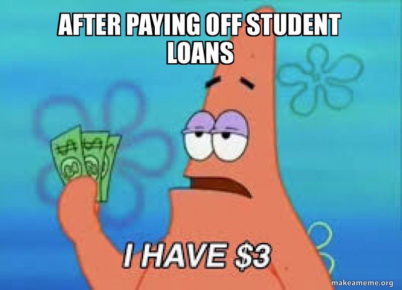 vcorral22's tweet photo. When your paycheck comes in, but then you remember you’re a student in debt #studentloanssuck #MCO435 https://t.co/uMwh6Cu51j