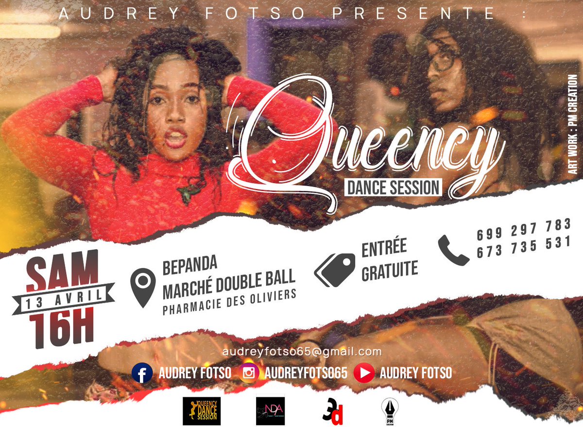AudreyFotso65's tweet photo. *Queency Dance Session La Rentrée*

💋💋💋💋💋💋💋💋💋

Heure : *16h🕰*

Lieu : *Pharmacie des oliviers de Bepanda marché double balle*

Date: *Samedi 13 avril 2019*

Viens danser et t'amuser!!! 🥳🥳 https://t.co/Q2AMszTyxn