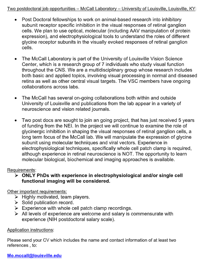 Annalisa4fun's tweet photo. Two postdoc positions available in Vision Neuroscience (Maureen McCall Lab; https://t.co/RnY0lZLiWO) - please RT! https://t.co/i53naRT8JX