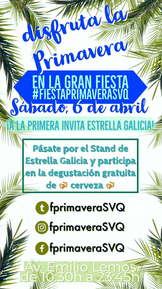 fprimaveraSVQ's tweet photo. @estrellagalicia te espera en su stand, con degustación de cerveza gratuita en la #FiestaPrimaveraSVQ https://t.co/HzFwoFxT0E