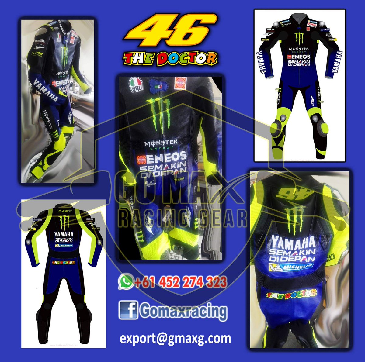 Valentino Rossi VR 46 Motorbike Motorcycle 1.3mm Leather Racing Suit