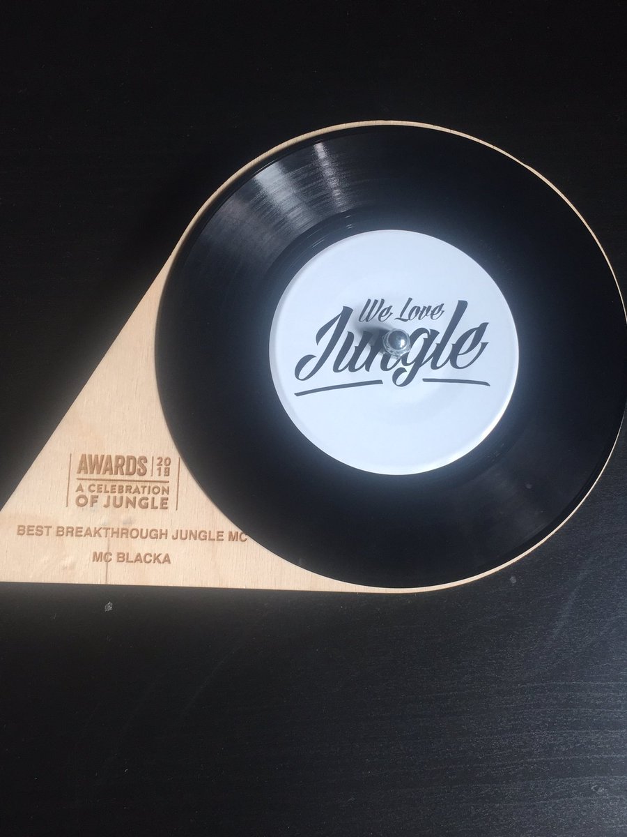 McBlacka's tweet photo. Thank you everyone who voted for me at we are jungle awards for best breakthrough MC and a massive my thanks to my friends and family for all the support over the years and can’t forget the raving massive and all my creepy message means a lot as we keep it moving🏆🙏🥇👊 https://t.co/U8T36wz36u