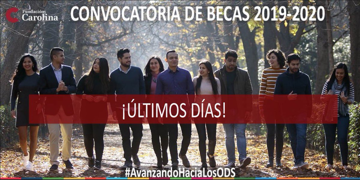 Red_Carolina's tweet photo. 📣 ¡ÚLTIMOS DÍAS! 📆 Puedes solicitar #becas de doctorado, movilidad y estancias cortas hasta el 5 DE ABRIL ➡️ https://t.co/jK7b9Te5It 

#AvanzandoHaciaLosODS #Agenda2030 #BecasQueCambianVidas #BecasFundaciónCarolina2019 https://t.co/CNauYJKsoK