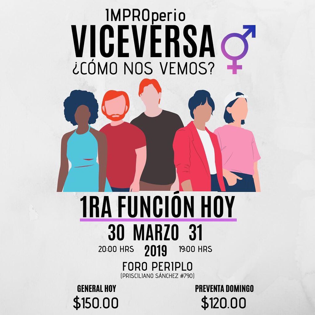Tenemos dos boletos para que vayas junto con un acompañante a la improvisación Viceversa hoy a las 7PM en Foro Periplo, corre a nuestra cuenta de Instagram y entérate cómo.  instagram.com/descubre?utm_s…