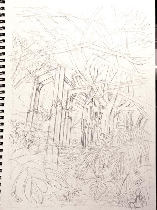最近すっかり体内時計がバグってしまって真夜中でも全然眠れないので描いてます。西表島の宇多良炭鉱跡(になるはずの絵)。
#今日のボールペン #旅するボールペン与那国・西表 