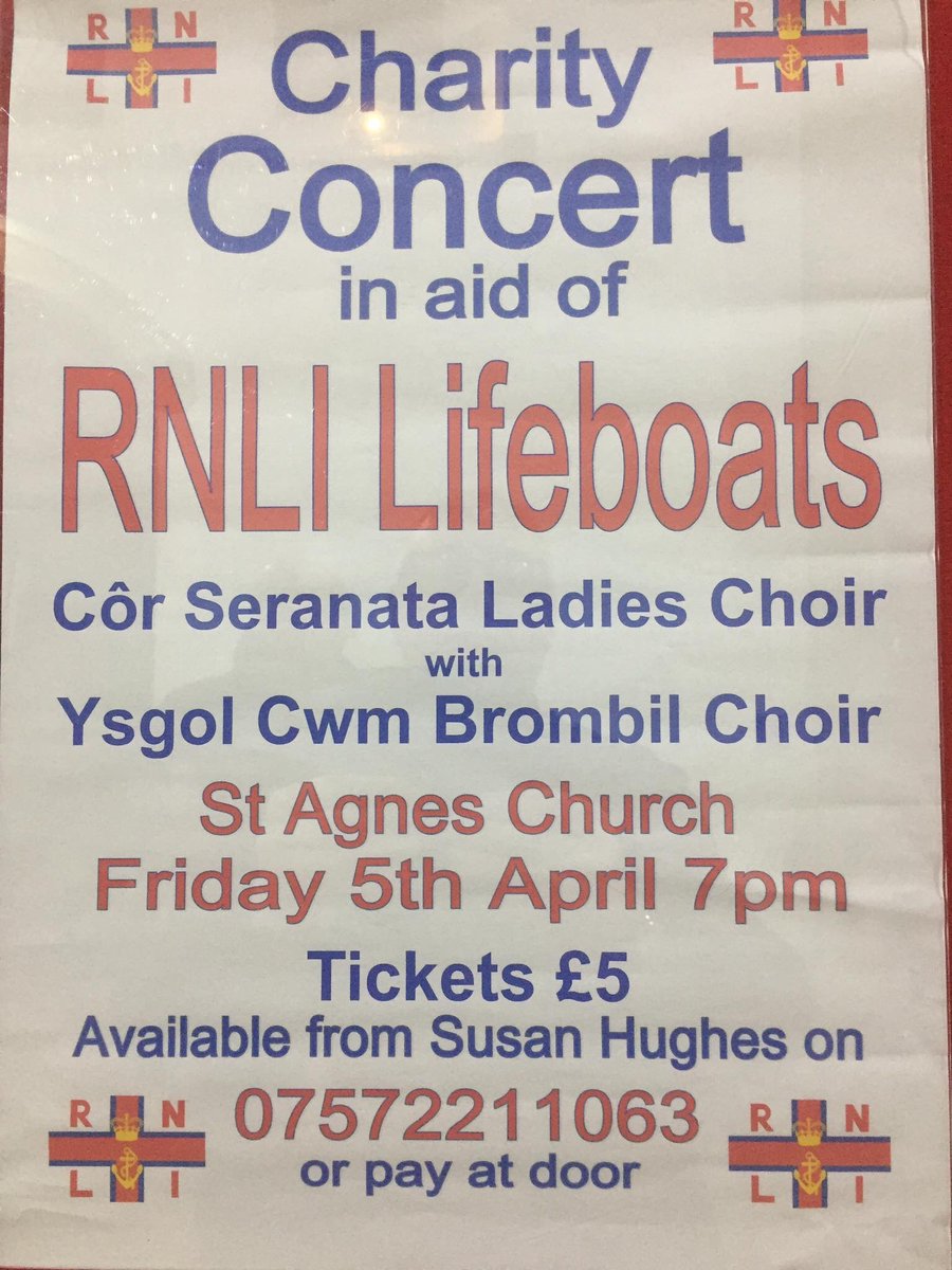 Cor Serenata Charity Concert for RNLI this Friday 7pm at St Agnes Church Port Talbot