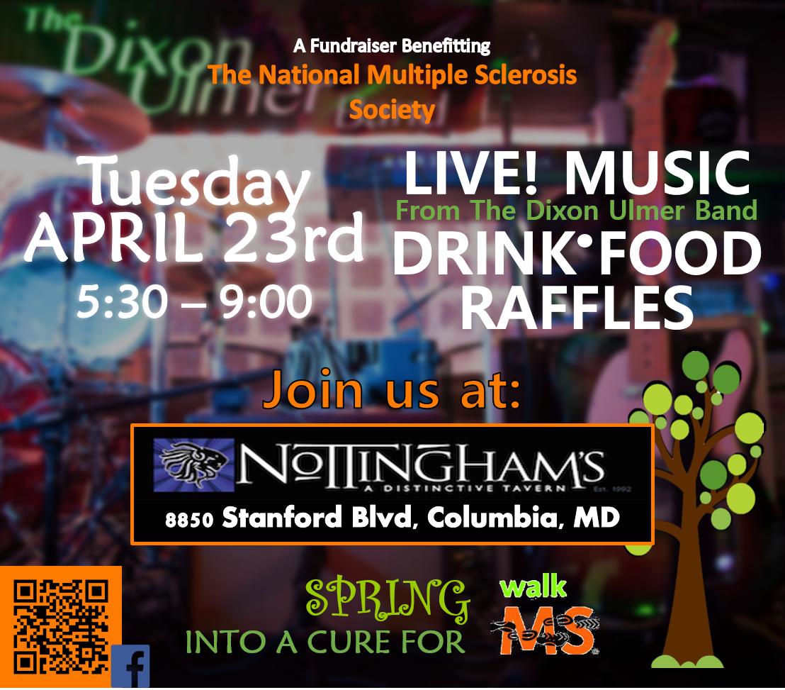SpringIntoACure's tweet photo. Announcing a fundraiser for the @mssociety at @NottinghamsMD on April 23rd. Help spread the word! Hope to see you there! 
 @HowardCountyMD , @columbiamdtweet, @columbiamd, @hogomoms, @hocotimes, @hocoblogs, @ColumbiaPatch https://t.co/ofyojnC91X