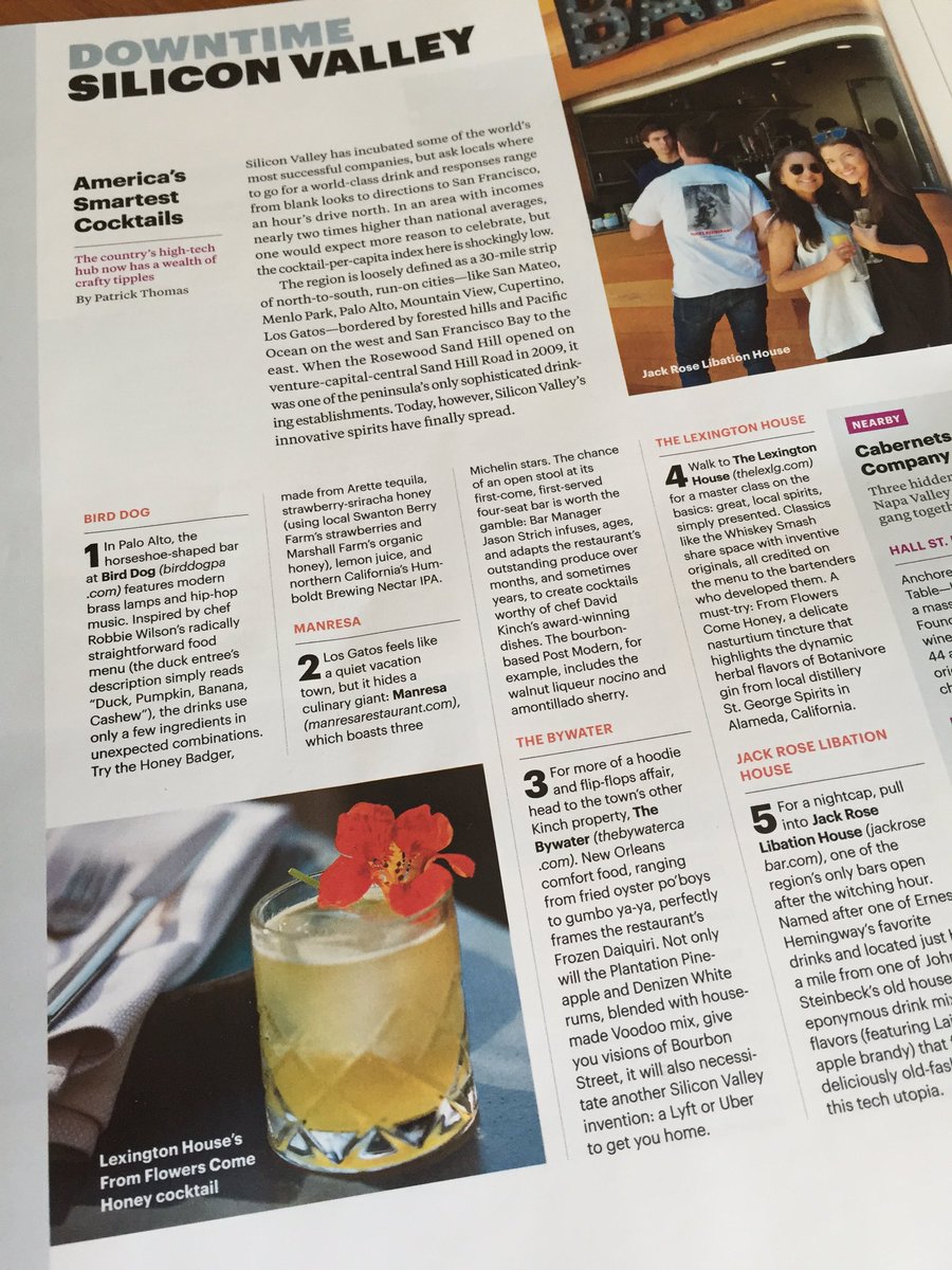 Congrats to @ManresaCA and @TheBywaterCA for being included in Nat Geographic Traveler magazine's America's Smartest Cocktails. @davidkinch