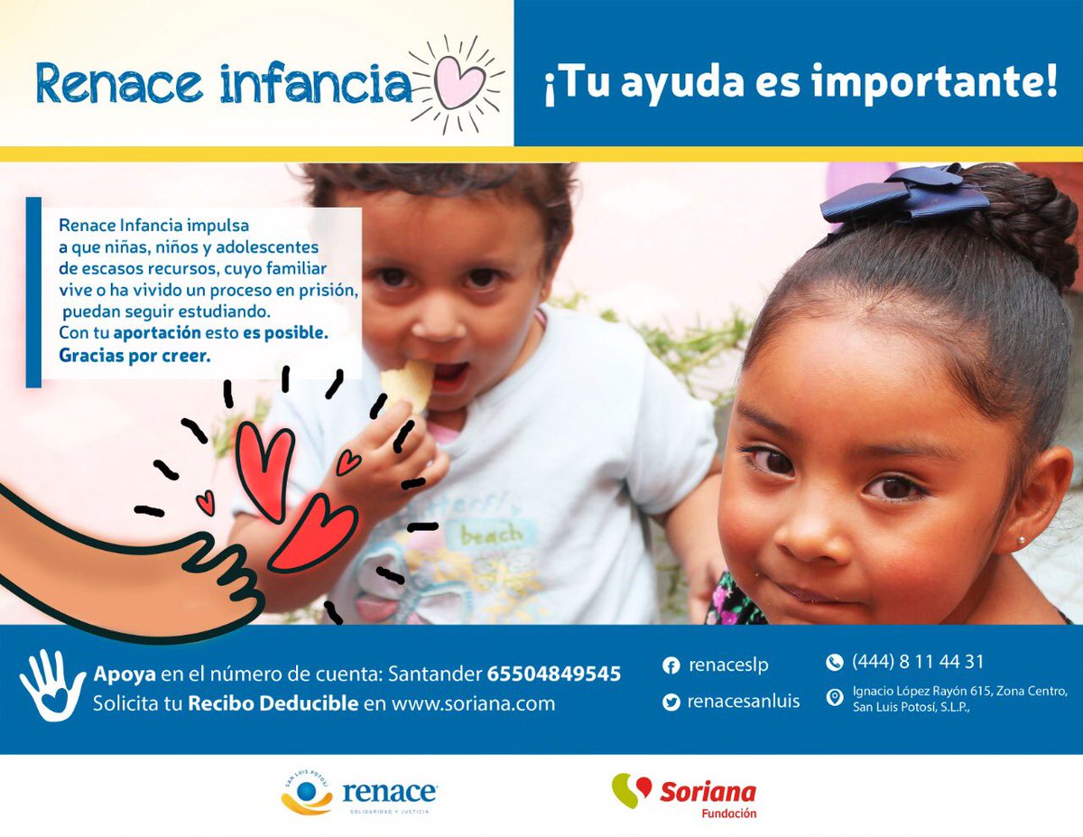 PertenecesAC's tweet photo. Todo el mes de abril, te invitamos a que te sumes al redondeo de @OrgSoriana con el que apoyarás el Proyecto Renace Infancia a beneficio de niñas, niños y adolescentes de #SLP que tienen a su padre, madre o tutor enfrentando un proceso penal. #DiSíAlRedondeo #DeCorazón https://t.co/wWpwI4ltQq