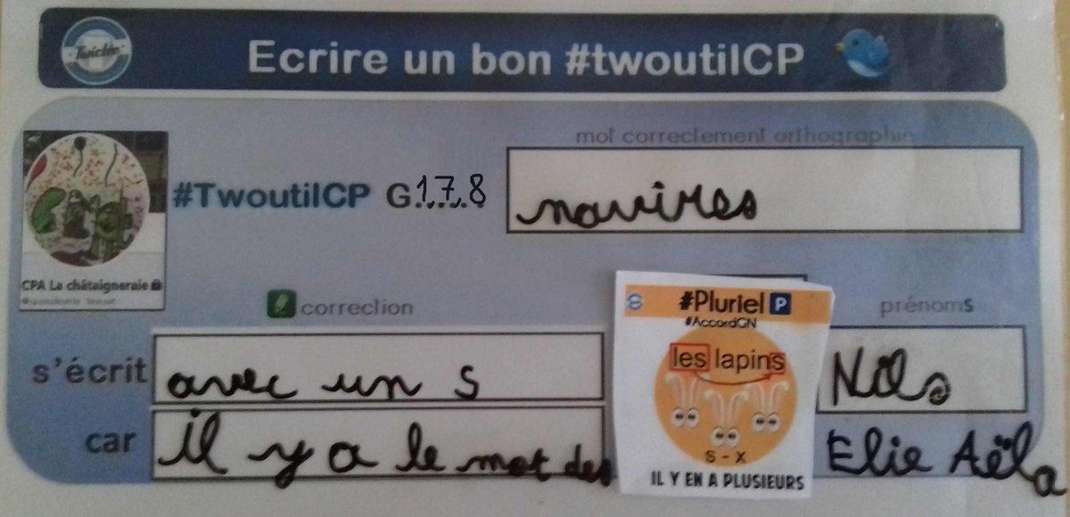 mlg_cp's tweet photo. @cpaecoleverte #twoutilcp G1, G7, G8 navires s'écrit avec un s car il y a le mot des devant #Pluriel Nils, Elie, Aëla https://t.co/ONgL3dVBaM