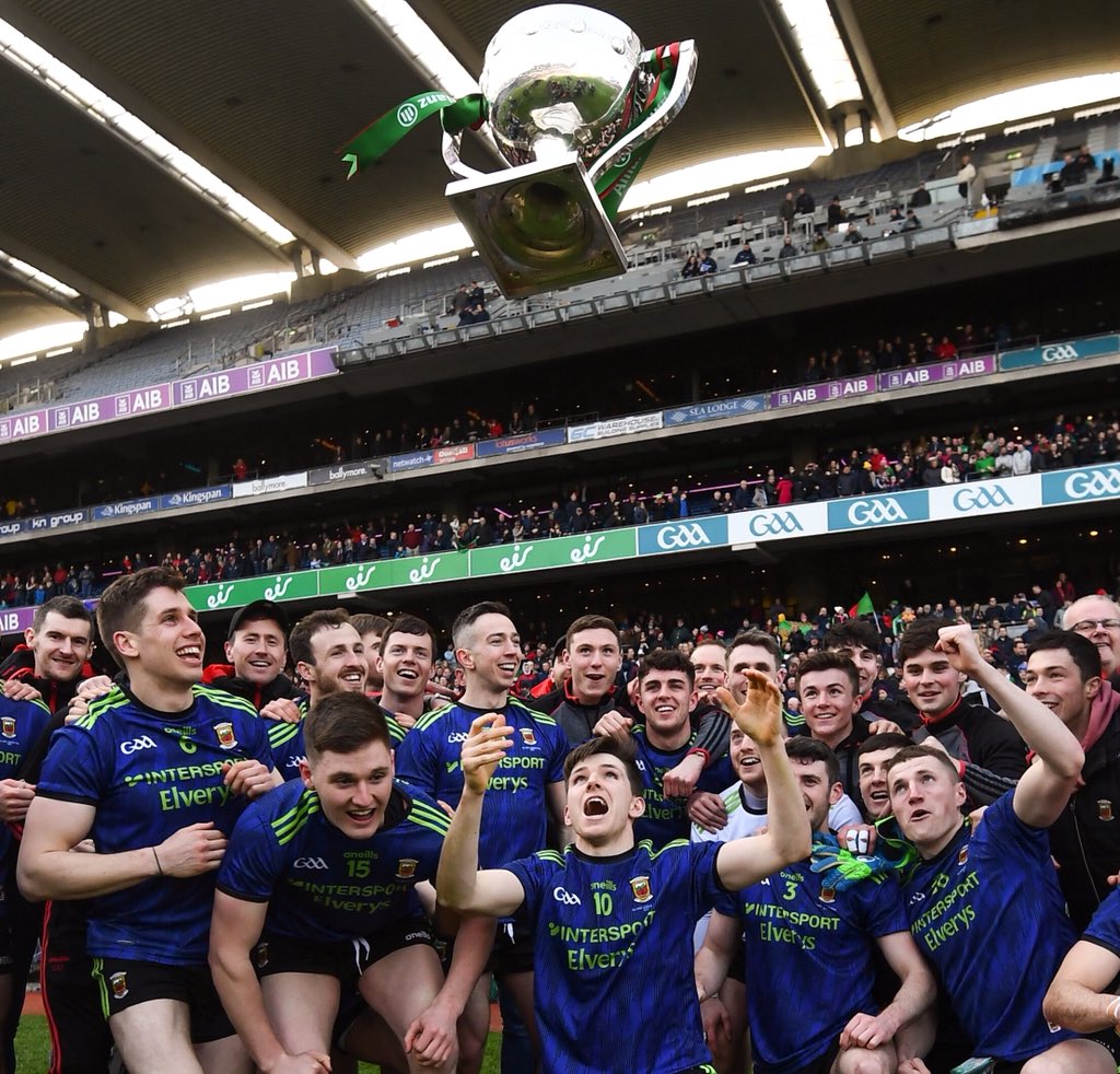 SkySportsGAA's tweet photo. Scenes of celebration at Croke Park as @MayoGAA capture the Allianz Football League title!

📸@sportsfile https://t.co/AhmqlFYNJh