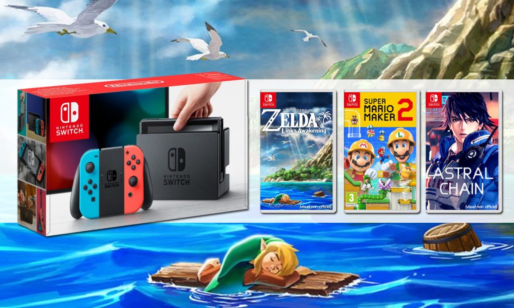 #CONCOURS 🎁 
Un pack Nintendo Switch + 3 jeux à gagner !
Suivre <a href="/ChocoBonPlan/">ChocoBonPlan</a> + RT ce Tweet pour participer. 
Contient : 
- Console Switch (grise ou néon au choix)
- Zelda A Link's Awakening
- Super Mario Maker 2
- Astral Chain
Tirage le 30 avril 2019. Bonne chance !