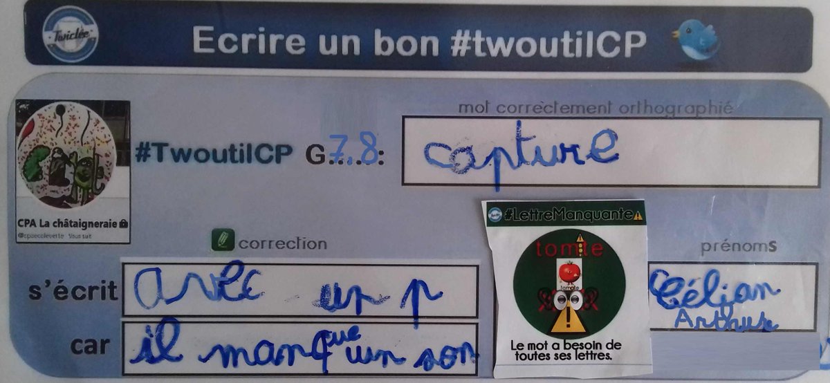 mlg_cp's tweet photo. @cpaecoleverte G7 et G8 Capture s'écrit avec un p car il manque un son #LettreManquante. Célian et Arthur https://t.co/g8A1ny4UqN