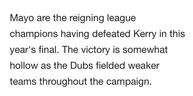 rorywalshfilms's tweet photo. Some Dub was quick off the mark in adding an asterisk to Mayo’s League victory on Wikipedia! @offtheball #kerryvmayo #mayokerry #mayogaa https://t.co/BIrgaDkD2m