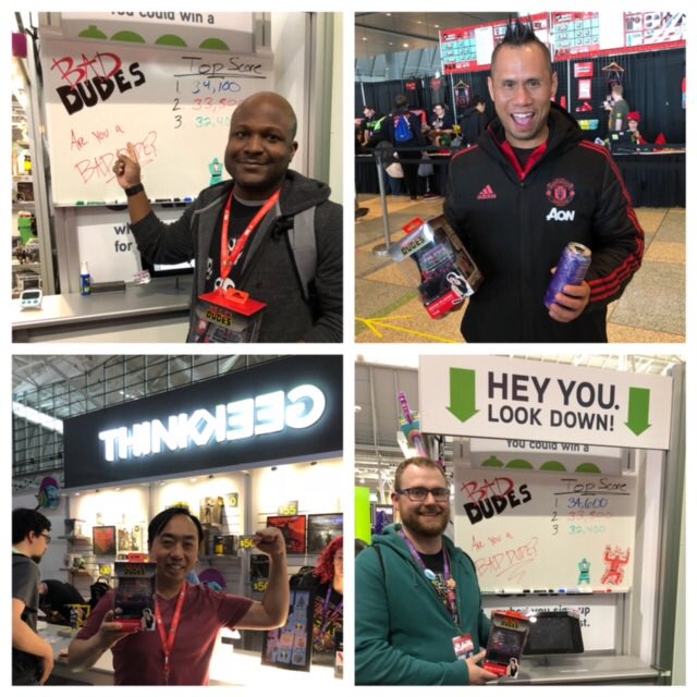 thinkgeek's tweet photo. Congrats to our first Baddest Dudes high score winners. Thanks to @myarcaderetro for the Bad Dudes Micro Player prizes! #ThinkGeekPAXEast #ThinkGeekPAX #PAXEast https://t.co/7mI98QZVfM