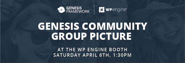 Looking forward to #WCLDN and if you use #GenesisWP then come to the <a href="/WPEngine/">WP Engine</a> booth on Saturday 6th April at 1:30pm for a Genesis group photo!