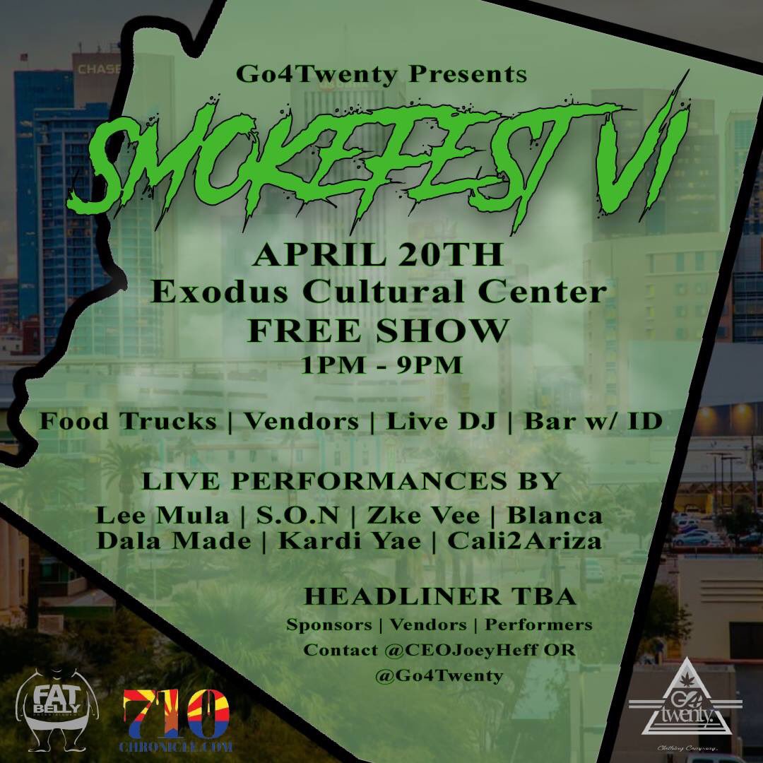 Go4Twenty's tweet image. Go4Twenty’s Smokefest 6 IS UPON US!!! THIS YEAR ITS A FREE DAY SHOW!!!! 1pm to 9pm we are celebrating right through 4/20 wit giveaways, food trucks, vendors, live performances and all the goodies you look forward to EVERY YEAR!!! 

CONTACT US FOR MORE DETAILS!! #SmokeFest6