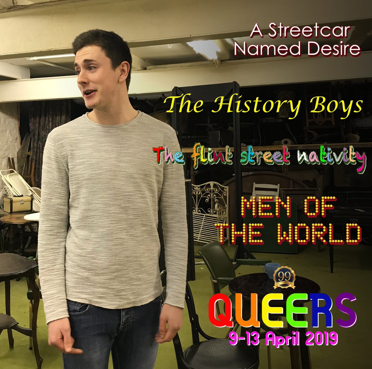 HuddThesps's tweet photo. Regular audience members will recognise the first #Queers actor: he's been in the last five of our shows! Good effort, @KGAspire!
Queers runs until Saturday @theLBT: https://t.co/SrlCidRjAC
#Streetcar #HistoryBoys #FlintSt #MenoftheWorld #Queers #Season99 #LGBTHistory https://t.co/TCybT2PXld