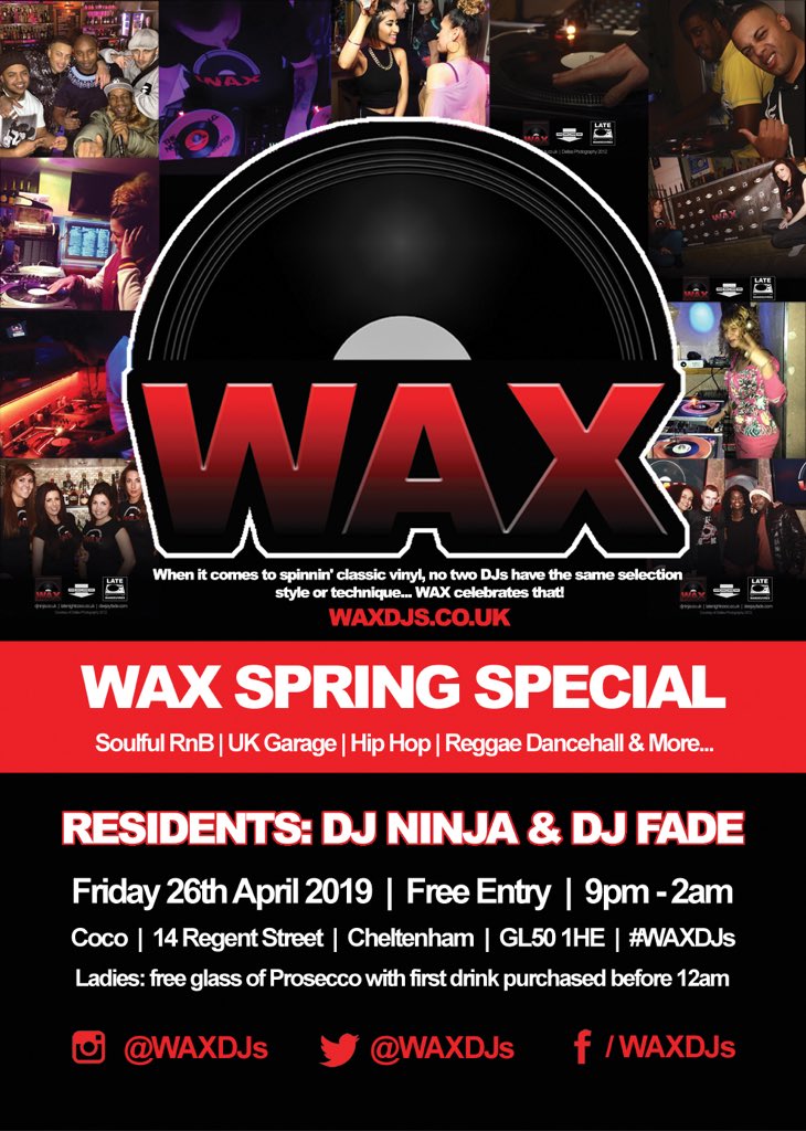 WAXDJs's tweet photo. Friday 26th April WAX is back @LateNightCoco with DJ @Ninja_Xplode &amp; @DeeJayFade! #WAXDJs #Vinyl #DJs https://t.co/uTsgCAG0Nb