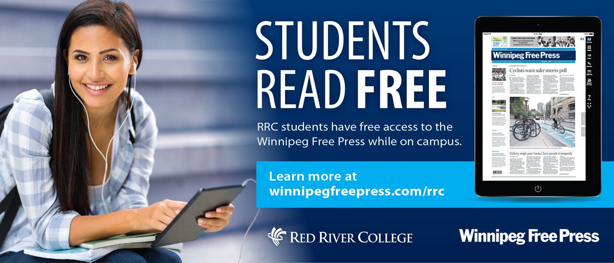 RRC's tweet photo. Starting April 1, copies of the Winnipeg Free Press will be available at no cost for staff &amp; students at RRC. Access the e-edition by visiting https://t.co/kgSdRPVvGD    and logging in with required credentials or look for paper copies at NDC and EDC. 🗞️ https://t.co/8t1jDs1Pc1