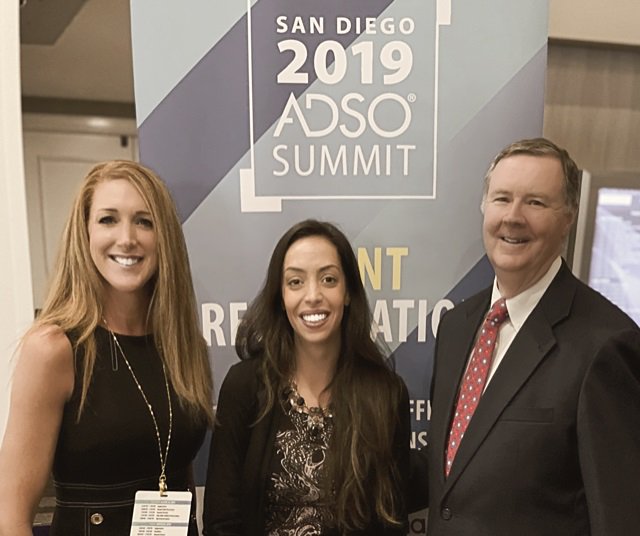 Efficiency in Group Practice's Diana Partin and Jamie Falasz, RDH with ADSO Executive Director Chris Badgley at the 2019 ADSO Summit in San Diego this week. <a href="/TheADSO/">TheADSO</a> 
ow.ly/MJxL30ogxcw