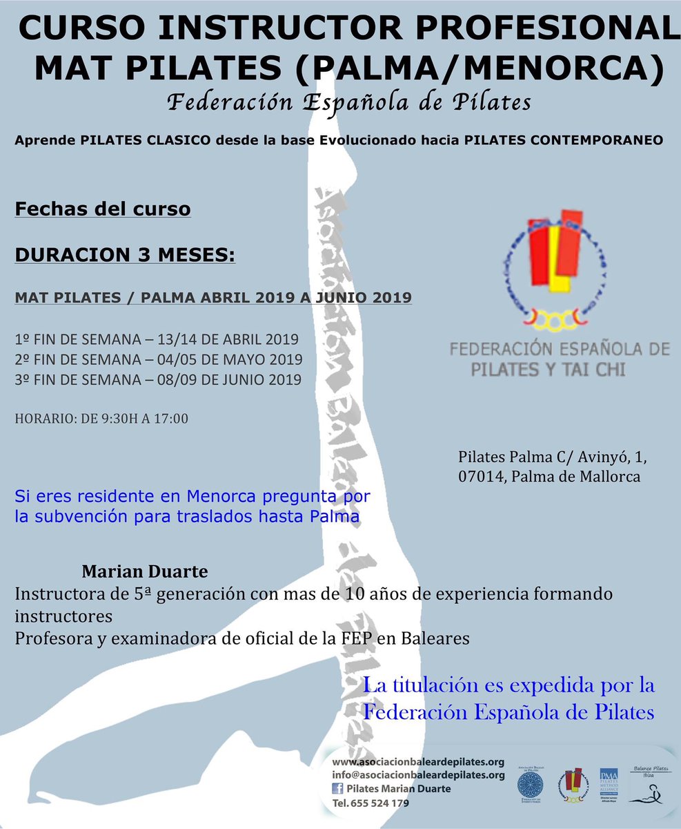 Pilatesbalear's tweet photo. Últimas plazas llama o escribe info@asociacionbaleardepilates.org https://t.co/ogPNVXlFPd, 655524179 pregunta por Marián Duarte #pilates #matpilates #pilatespalma #pilatesmallorca #pilatesibiza #instructorpilates https://t.co/THqyybgF5W