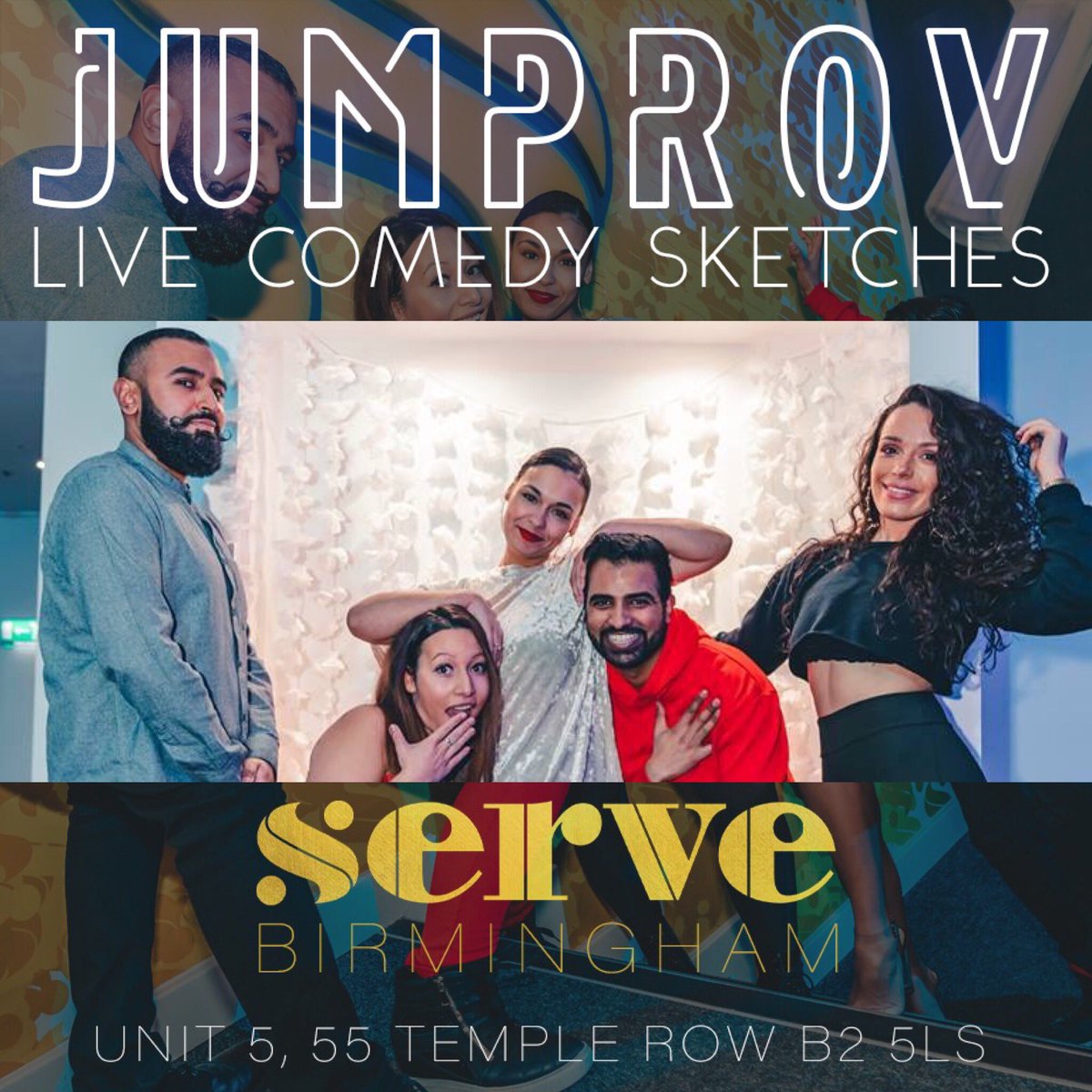 Jumprov at Serve Birmingham
First Wednesday of the Month
1st May / 5th June / 3rd July

Live comedy sketches made up on the spot using suggestions by you, the audience!

£10 Ticket includes
Jumprov Show + a FREE drink &amp; ONE hour play on PingPong
eventbrite.com/e/jumprov-at-s…
#BrumHour