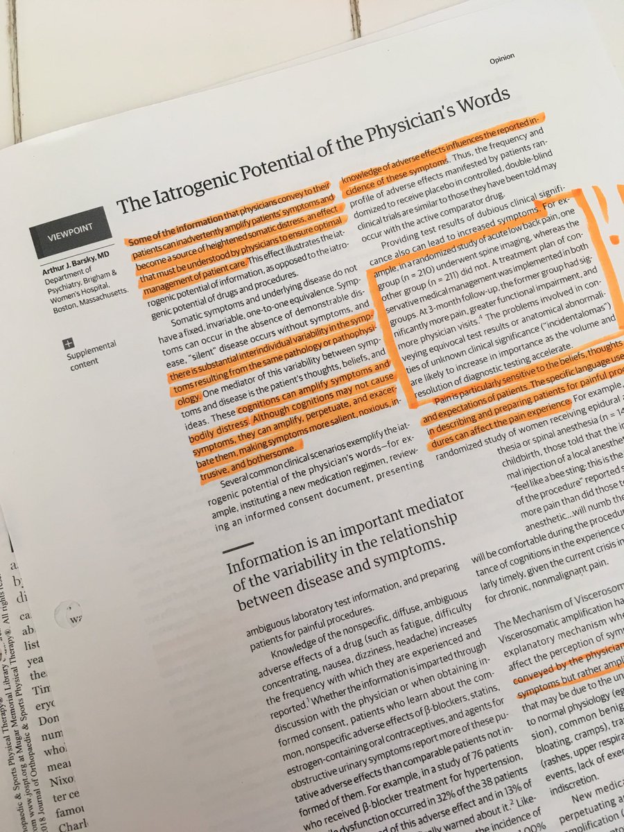 mpbuch's tweet photo. A little light afternoon reading 🙃. 
“Pain is particularly sensitive to the expectations of patients. The specific language used in preparing patents for procedures can affect the pain experience.” 
Anyone else feel they could use some work in the language choices they use?? https://t.co/BNcReUWYve