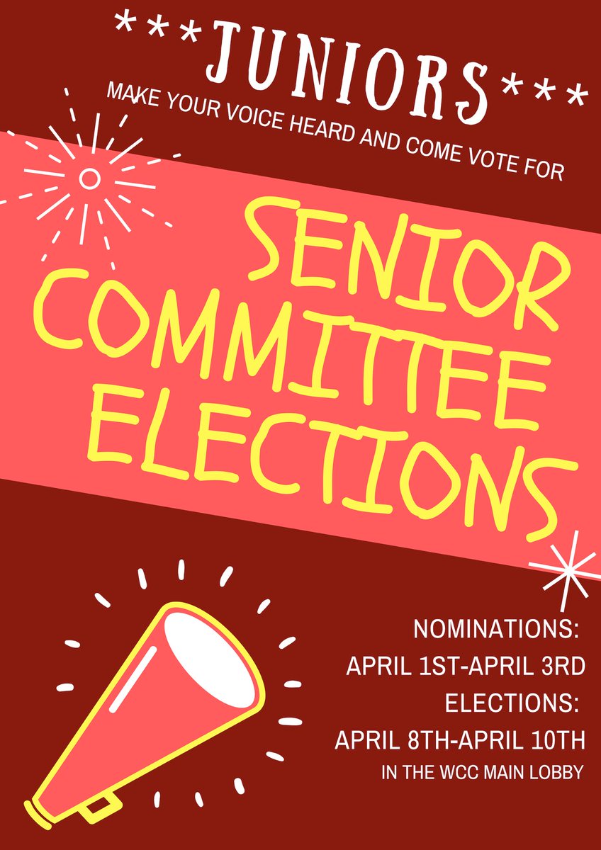 ac_assembly's tweet photo. Attention Juniors and Seniors! Senior committee nominations and commencement speaker nominations start THIS week. Make sure to make some time to share your input. https://t.co/PGpyYbwvbM