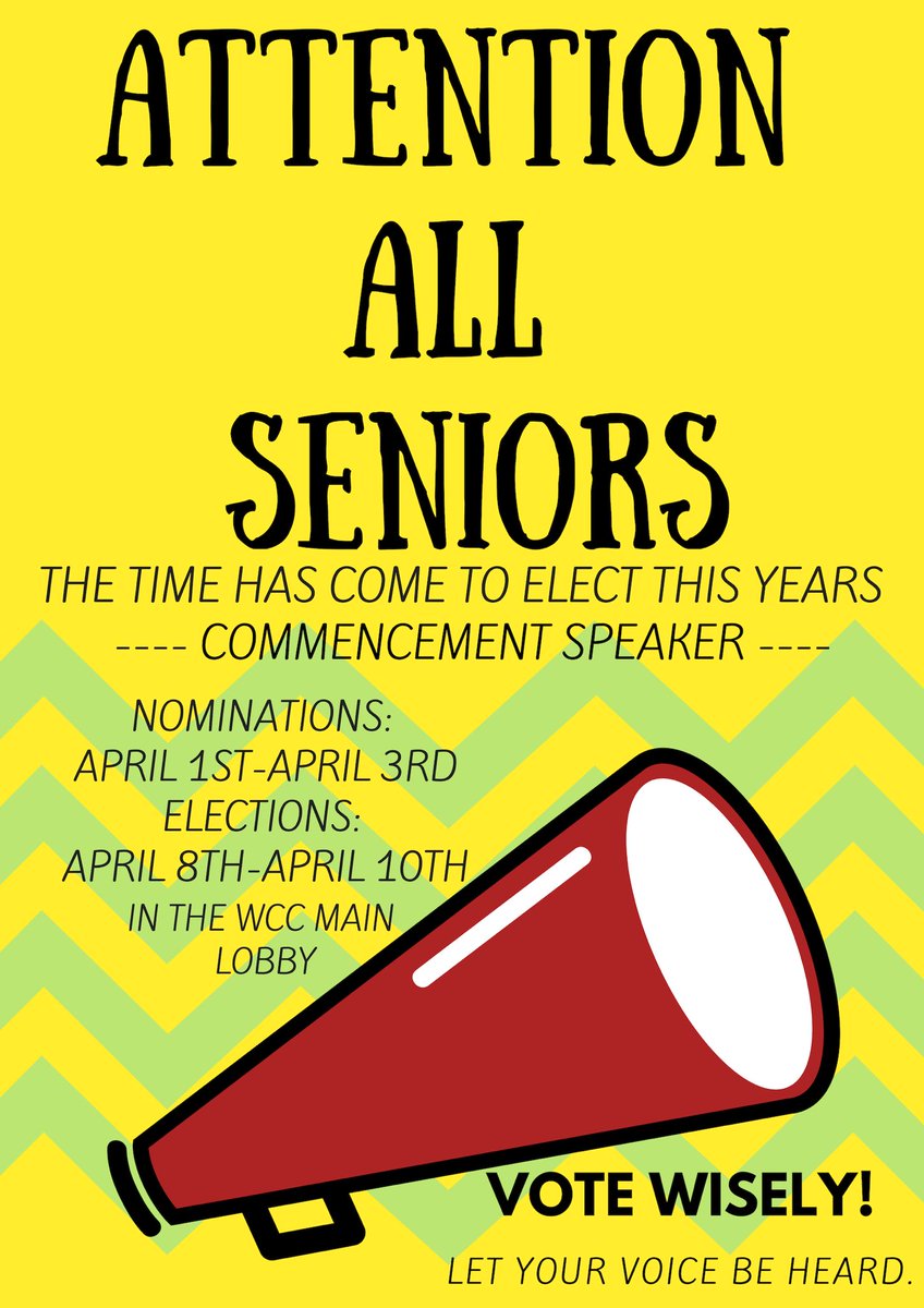 ac_assembly's tweet photo. Attention Juniors and Seniors! Senior committee nominations and commencement speaker nominations start THIS week. Make sure to make some time to share your input. https://t.co/PGpyYbwvbM